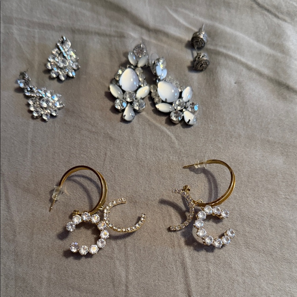Elegant Gold and Silver Crystal Earrings Set